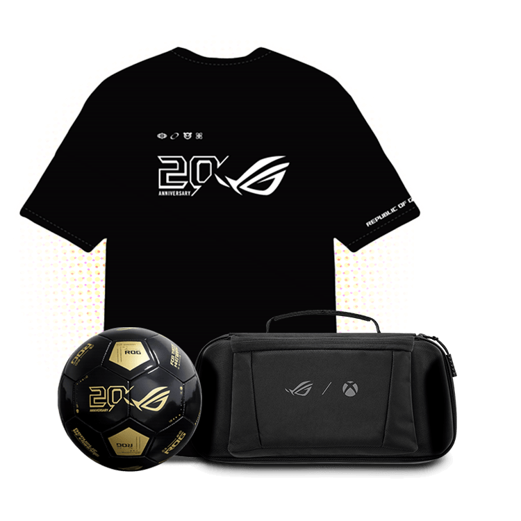 Premium Travel Case, ROG 20th Anniversary Football and T-Shirt